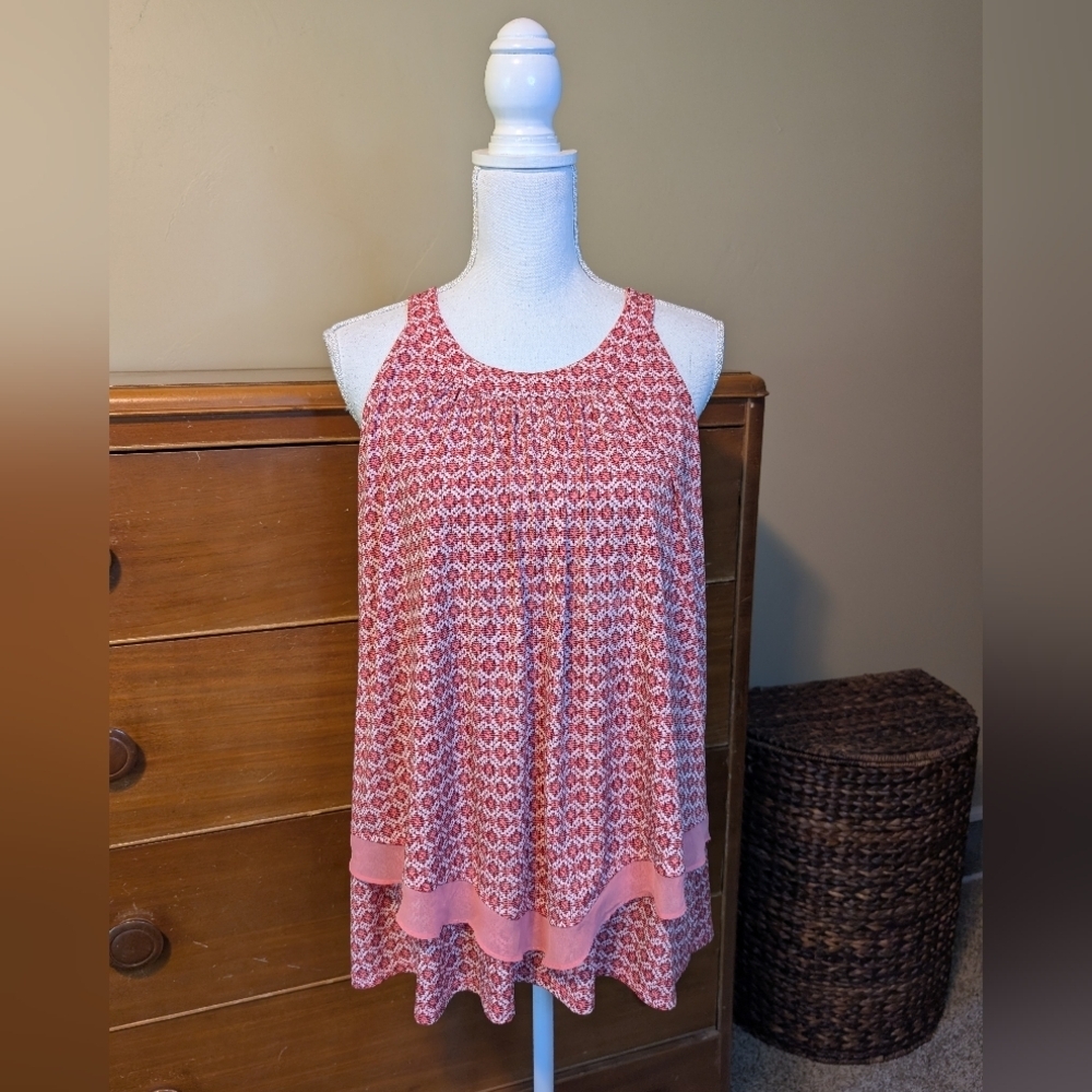 Worthington Size XL Coral Coastal Pattern with Layered Flair Sleeveless - Picture 2 of 15